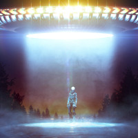 Alien Flying Saucer Papel pintado panorámico