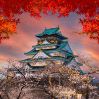 Papel pintado panorámico del templo japonés
