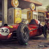 Papel pintado panorámico vintage F1 Ferrari