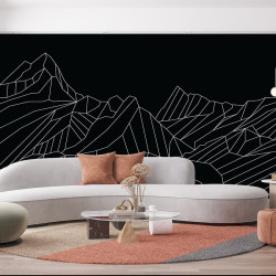 Papel pintado panorámico blanco montaña geométrico