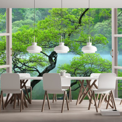 Llamativo Papel pintado panorámico con ventana en el bosque