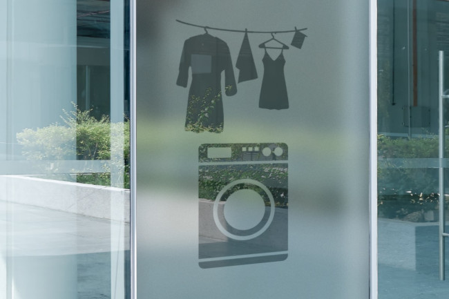 Lavandería Logotipo Privacidad Láminas para ventanas